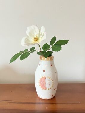 Ceramic Celestial Vase Sun Moon White Boho Decor Small Vase